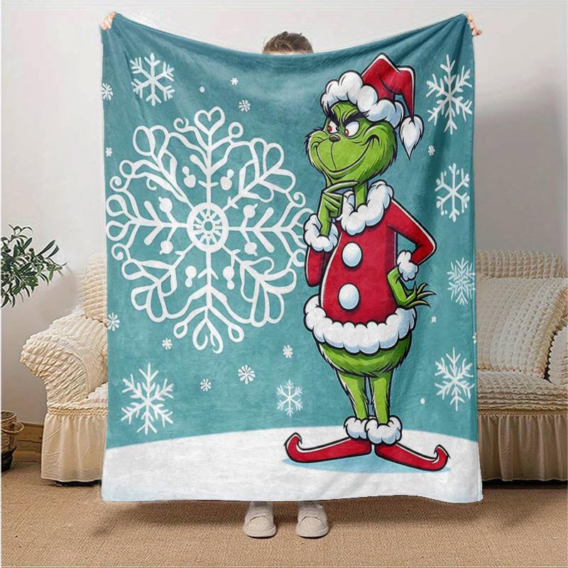 1Pc Grinch Christmas Snowflake Blanket Soft And Comfortable Casual Warm Camping Travel Christmas Halloween Gift M921581