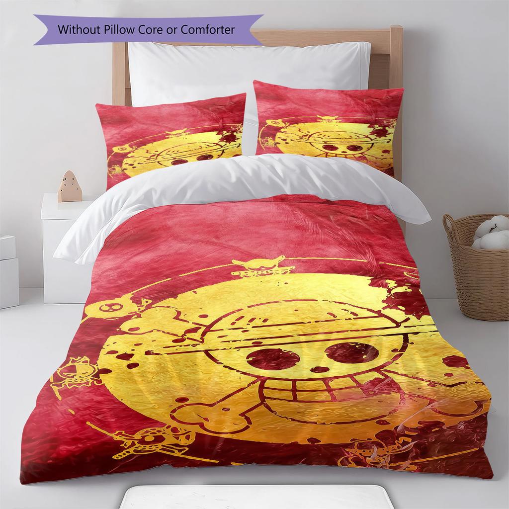 Luffy D Pattern Bedding Quilt Set Quilt Cover Pillowcase Home Birthday Gift(1 * duvet cover + 2 * pillowcase, without core)