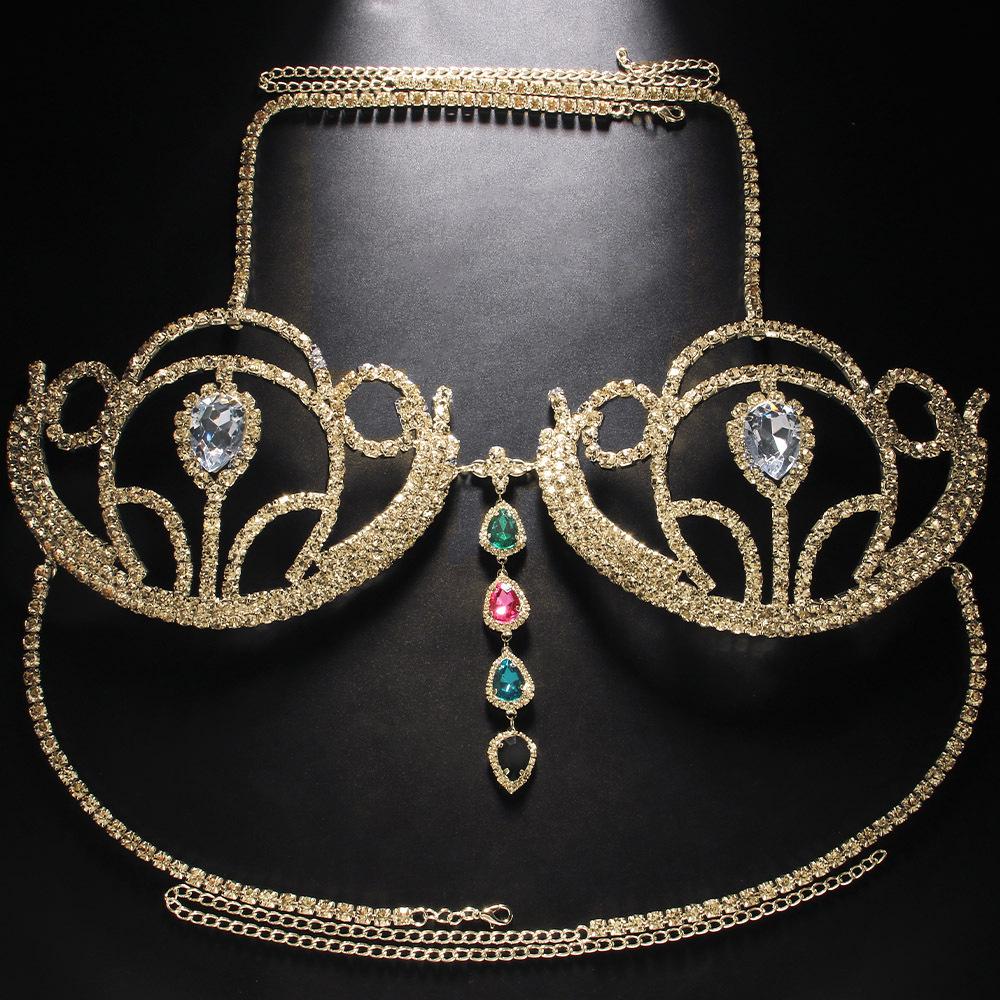Beach Water Drop Chest Bracket Top Sexy Bikinis Body Accessories Nightclub Rave Bra Rhinestone Lingerie Jewelry for Women Dress Accessory