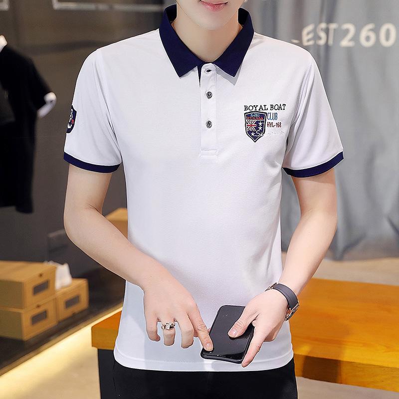 Летняя мужская футболка с коротким рукавом, рубашка поло, футболка с коротким рукавом с вышивкой и лацканами
