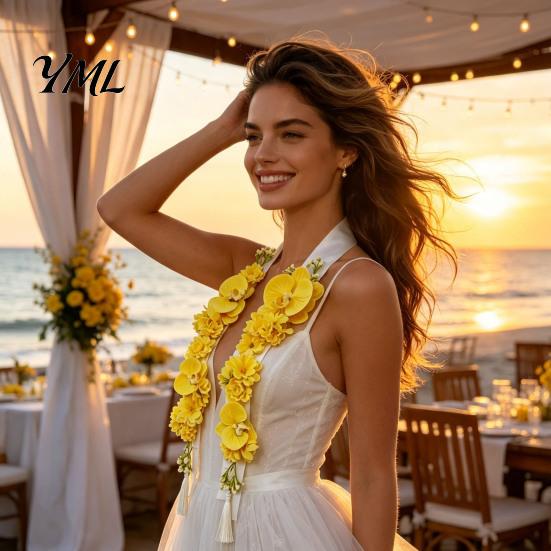 Decorative Floral Stole for Weddings Flower Graduation Leis, Artificial Satin Ribbon Grad Stole, Senior Tropical Gift Box Decoration Leis with Tassel