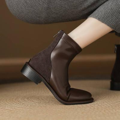 Корейская версия женских ботинок Мартин на низком каблуке большого размера однотонные с задней молнией удобная резиновая подошва квадратный каблук женские ботинки осень и