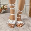 Bohemian Sandals Summer Flat Flowered Shoes One-line Large-sized Shoes Strappy Sandals