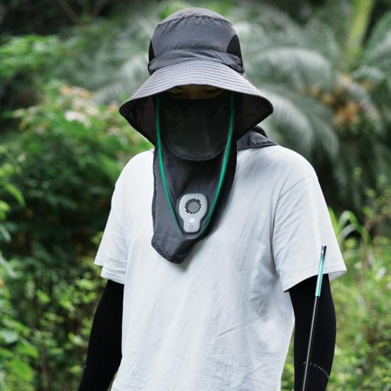 Sun Hat with Smart Fan Ventilation 360-Degree Sun Protection Adjustable Face Guard Shawl Design Outdoor Hat