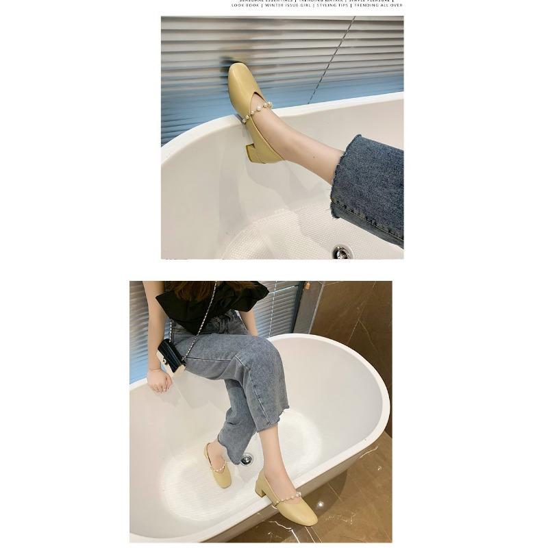 Туфли-бобы с квадратным носком для женщин на весну, новый стиль с неглубоким носом и толстым каблуком