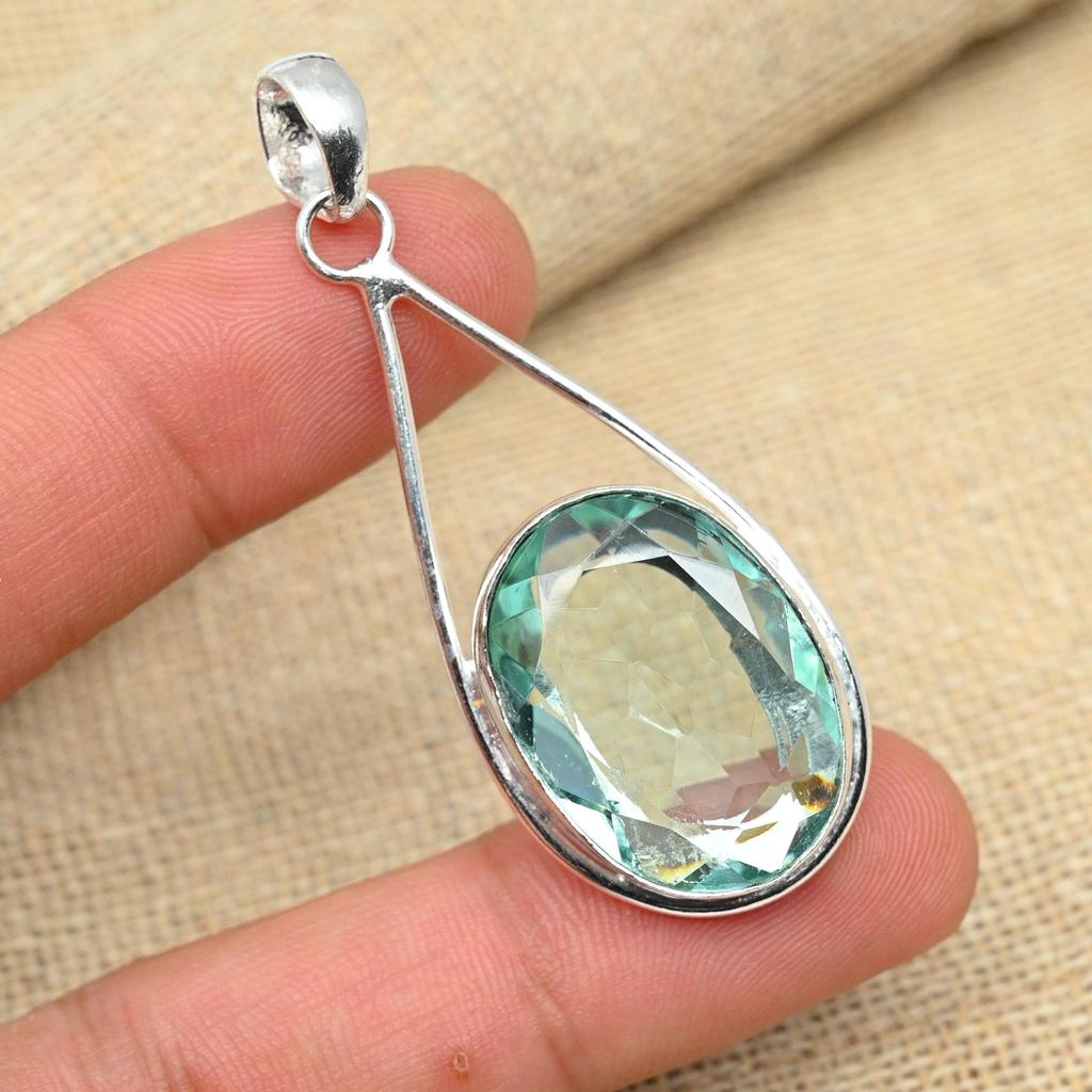 Green Amethyst Gemstone 925 Sterling Silver Handmade Jewelry Women Pendant