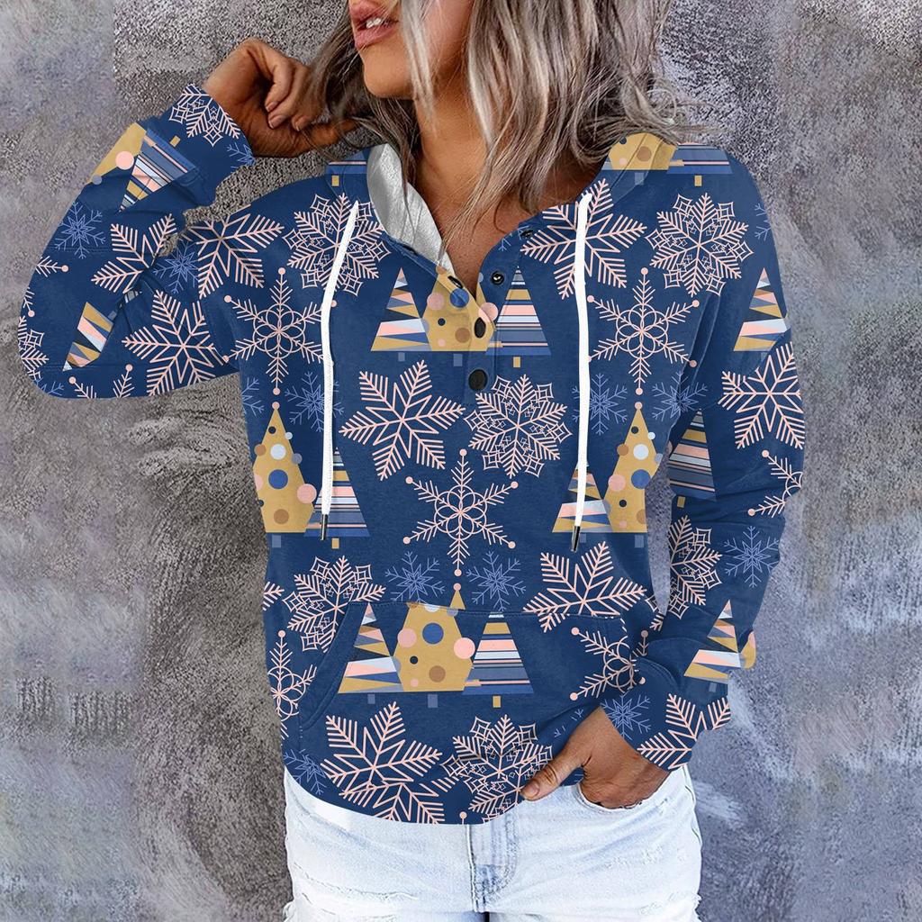 Женские повседневные модные принты с длинным рукавом на пуговицах пуловеры с капюшоном толстовки