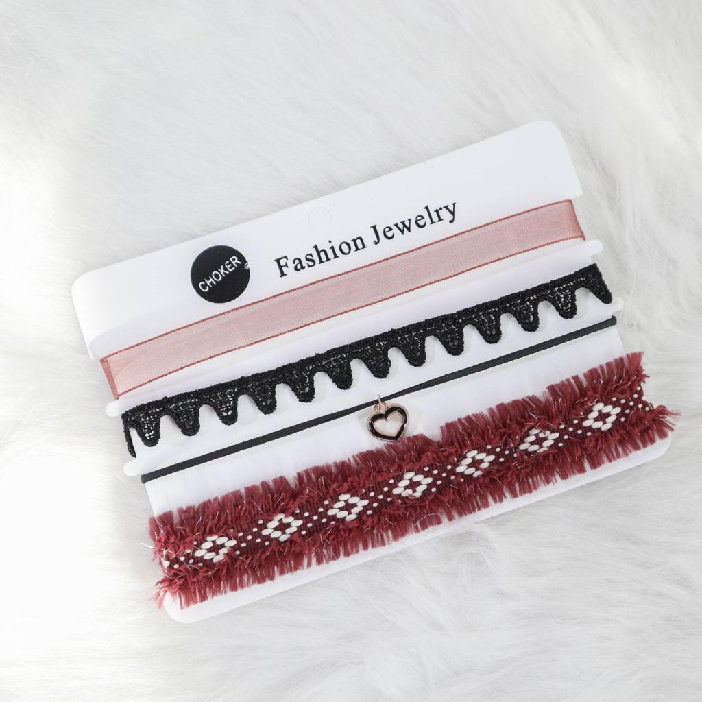 Европейский и американский стиль Сексуальный кружевной чокер и набор ожерелий-цепочек для ключиц (4 шт)