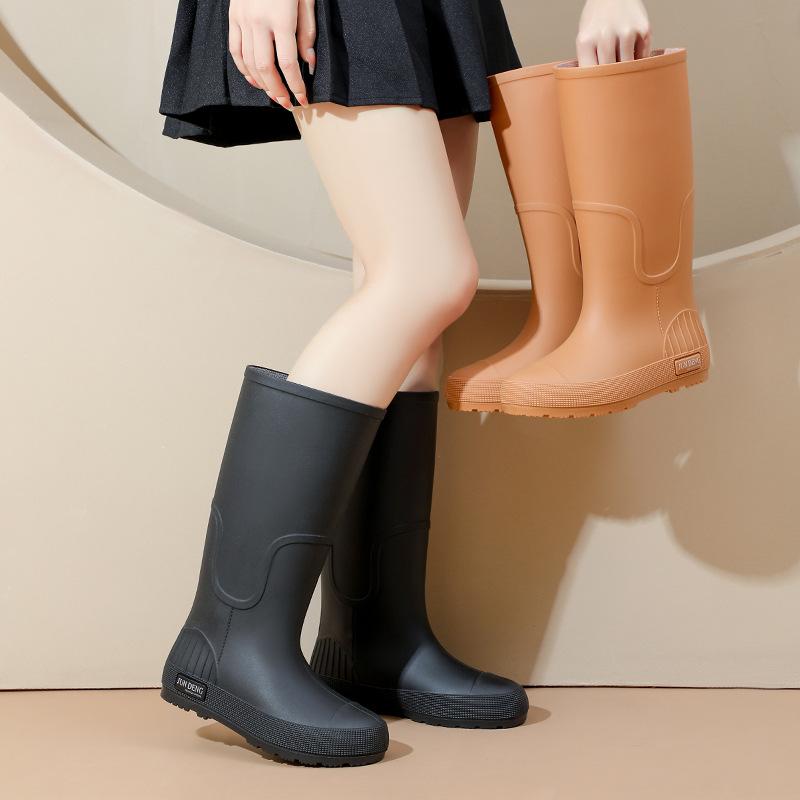 Женские модные нескользящие и износостойкие резиновые сапоги с высоким голенищем