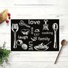 1PC Linen Table Pad with Black and White Knife and Fork Pattern Non-Slip Easy To Clean Decorative Placemat
