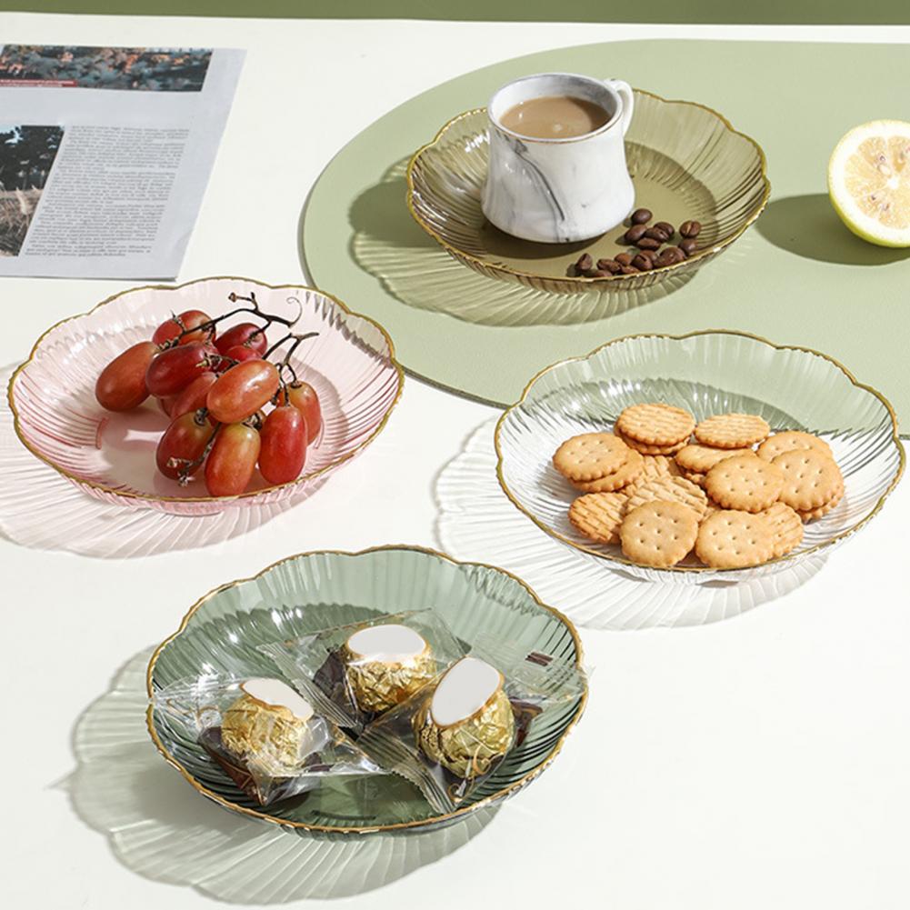 Фруктовая тарелка Салатная тарелка Небьющаяся прозрачная фруктовая тарелка с золотым краем Складываемая сервировочная тарелка для салата Десерт Ужин