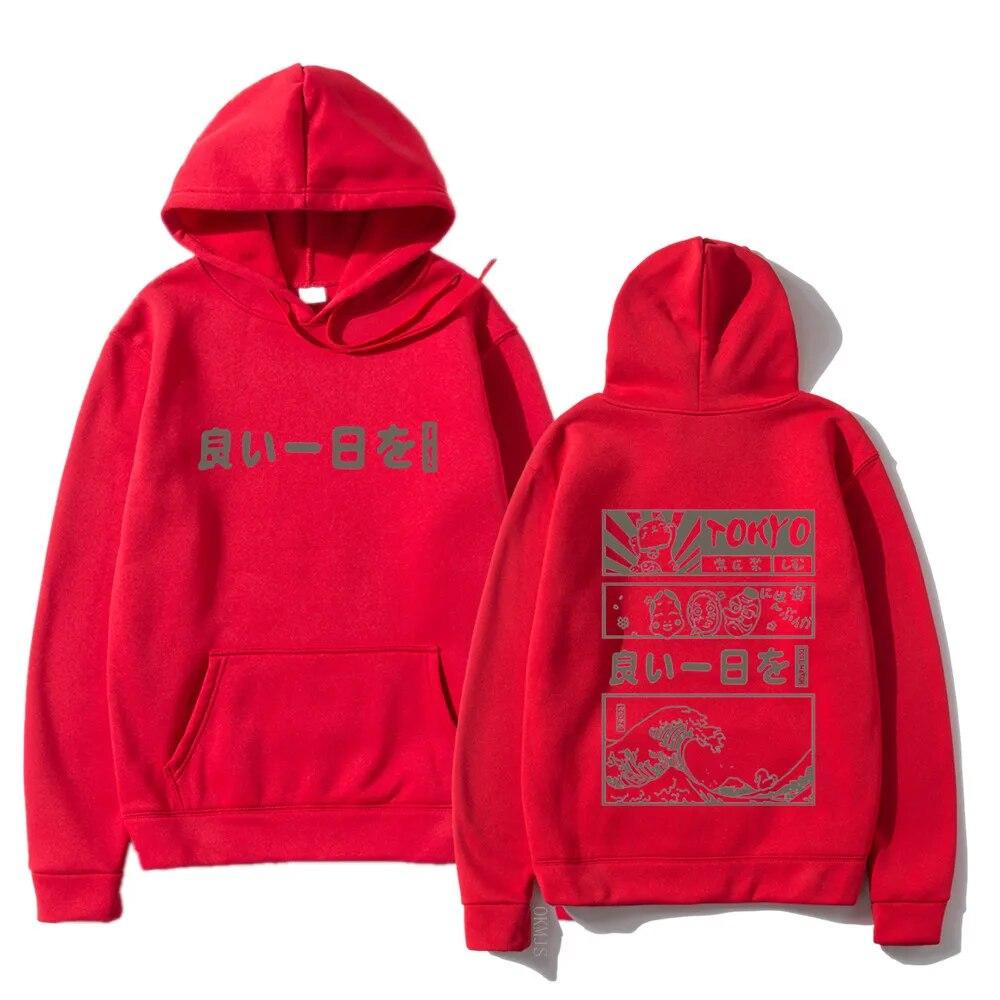 Harajuku унисекс толстовка с капюшоном японский кандзи мультфильм большая волна Токио негабаритный Streetw хип-хоп пуловер с капюшоном одежда унисекс