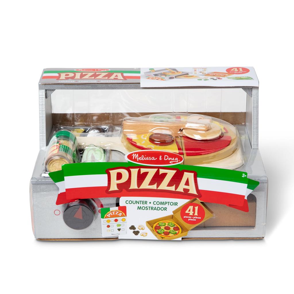 Деревянная игровая кухня Melissa & Doug Магазин пиццы Прилавок для пиццы Игрушечная еда 9465 и (Подлинный продукт)