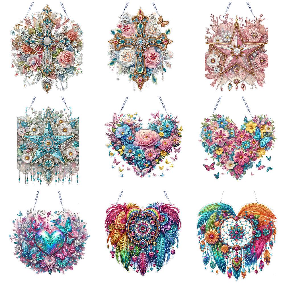 Flower 2D/Flat DIY Diamond Painting Set Rhinestone Diamond Art Window Pendants Diamond Art Pendant Wall Decor for Home & Windows