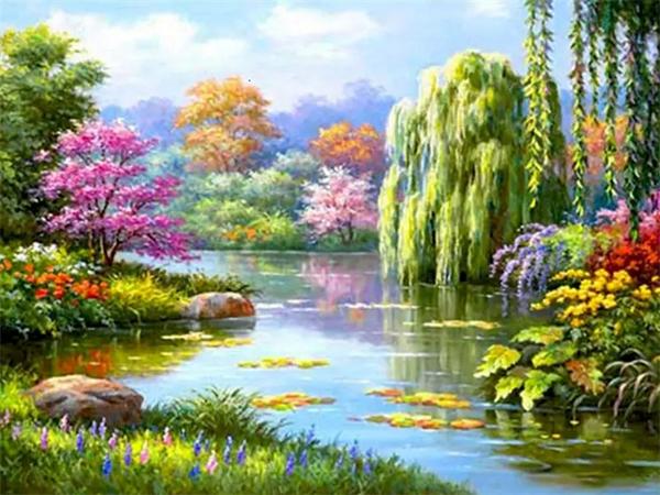 5D Diy Алмазная картина Дерево Цветущая вишня Полная квадратная круглая вышивка Мозаика Природный пейзаж Домашний декор