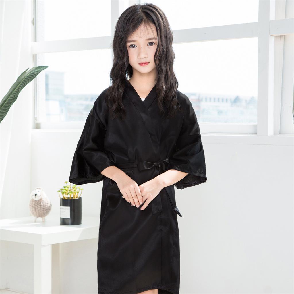Халат удобный и элегантный темперамент классические модели однотонный детский праздничный летний однотонный тонкий искусственный шелк атласный тонкий кардиган халат