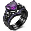 Gothic Style Promise Ring Inlaid Heart Shape Zircon Skull Plus Dark Rose Design On The Band Engagement Wedding Ring