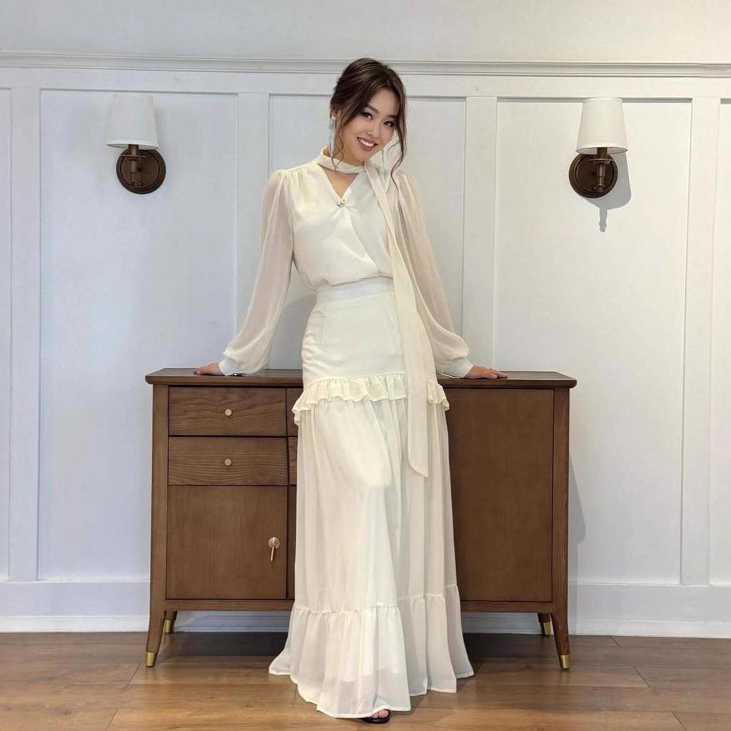 Женское ретро платье с V-образным вырезом, оборками, приталенное, Осень 2025