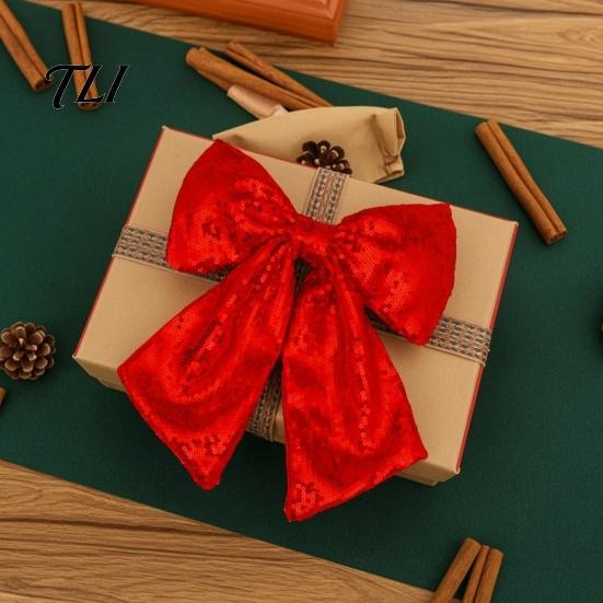 Durable Polyester Bows for Seasonal Decor Christmas Large Bow Pendant with Sequin, Multi-Layered Glitter Decorative Hanging Holiday Parties Ornament,