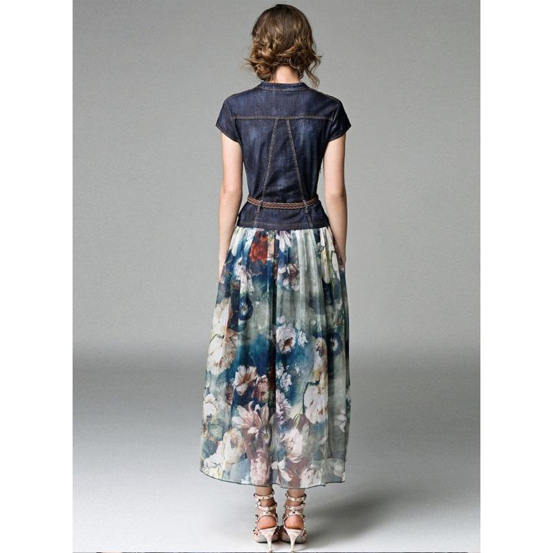 Женские летние джинсовые облегающие платья миди с v-образным вырезом и принтом