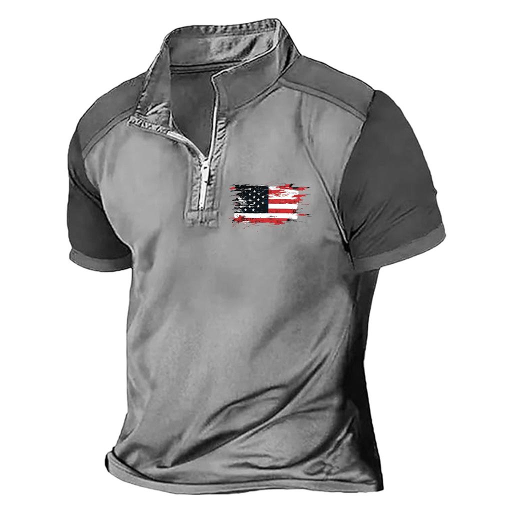 Летняя новинка для мужчин, повседневная рубашка с воротником-стойкой и короткими рукавами, подходящая по цвету, с полумолнией