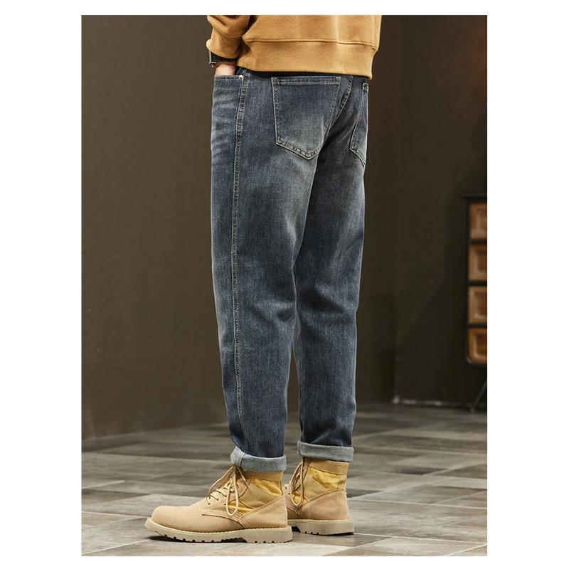 Большие размеры мужские осенние синие джинсы длинные брюки новые свободные винтажные эластичные с высокой талией базовые повседневные шаровары мужские длинные брюки
