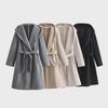 2024 Spring European & American Women's Solid Color Hooded Mid-Length Belted Woolen Coat