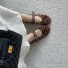 Spring Retro Round Head Ballet Plus Size 43 One-word Buckle Flat-bottomed Leopard Print Single Shoes Women's Mary Jane Shoes