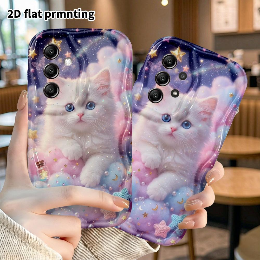 Чехол для телефона: 2D Плоский Защитный Чехол для Samsung Galaxy A34 A35 M05 M06 S20 S22 S21 FE Plus 5G, Маленький Белый Кот с Голубыми Глазами, Подарок на Рождество и Хэллоуин