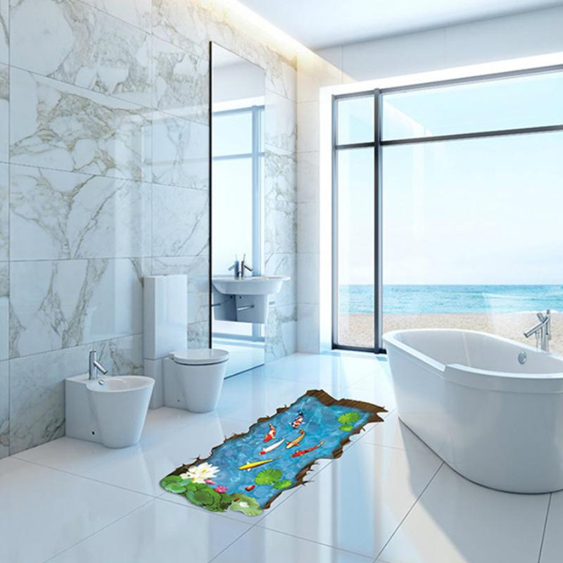 3D Наклейка на стену с изображением карпа в пруду, водонепроницаемая, съемная, самоклеящаяся виниловая наклейка для домашнего напольного покрытия, наклейки для декора