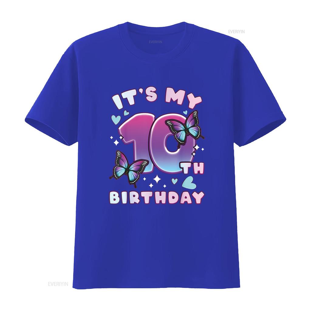 10th Birthday Girl 10 years Butterflies and Numb Distinctive Women s Fashion T Shirt Print Top vintage Washed graphic