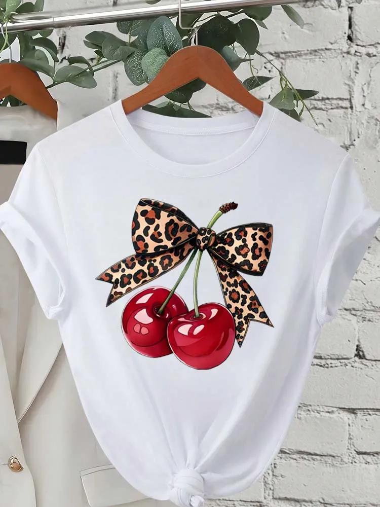 Fashion Cherry Print Women T-Shirt Short Sleeve Crew Neck Casual Tops for Summer Spring Women's Clothing Tops Tees Personality
