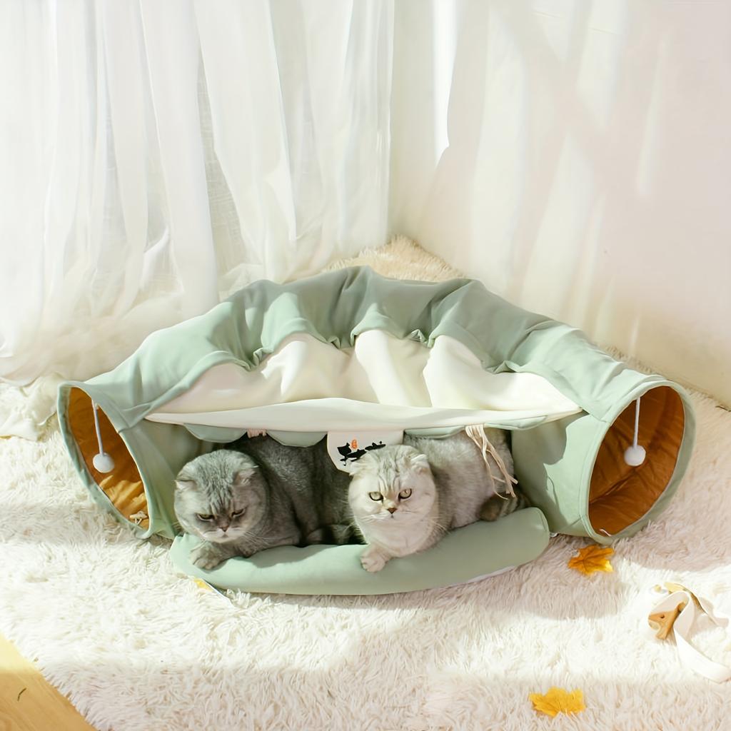 Foldable Cat Tunnel Bed with Crinkly Paper: Perfect Toy for Indoor Cats To Play and Exercise