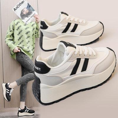 BN002 2024 Женские повседневные спортивные туфли на толстой подошве, визуально увеличивающие рост - сращенная кожа, тренд весны/лета.