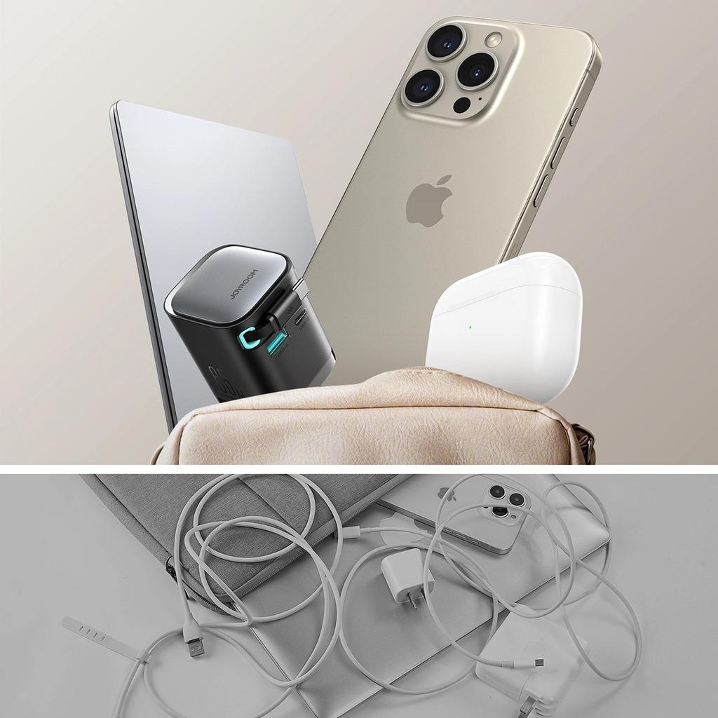 Ładowarka GaN Joyroom JR-TCL02 65W USB-A USB-C z wbudowanym kablem USB-C - czarna