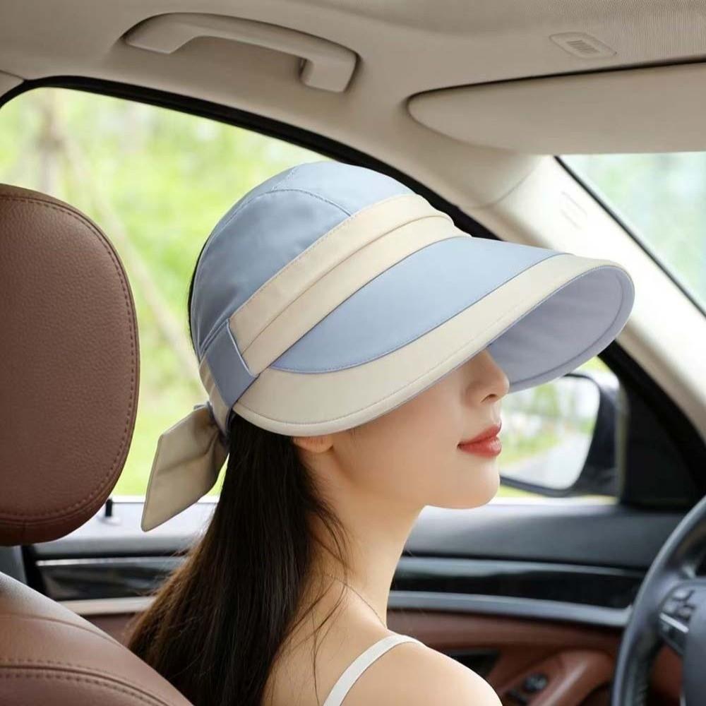 Breathable Wide Brim Sun Cap Polyester Women Sunshade Hat Sunscreen Empty Top Hat Beach