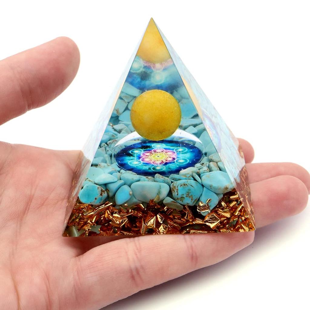 Оргонит Пирамида Оргонит Орнамент Натуральный Камень Сила Камень Очищения Бирюза Бирюза Сазаре Арагонит Круглый Шар Гексаграмма [ЗОЛОТОЙ КАМЕНЬ]