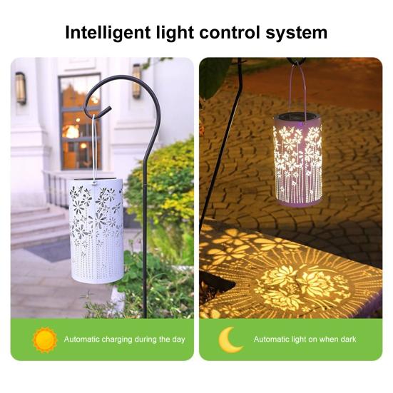 Solar Lantern Outdoor Hanging Light Hollow Pattern Design Automatic On/Off IP54 Waterproof Easy Installation Solar Outdoor Patio Light