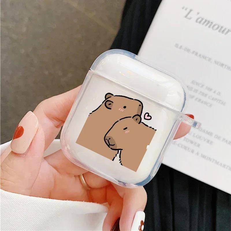 Милый мультяшный пара Капибара Чехол для наушников Для Apple AirPods 4 3 2 1 Прозрачные Защитные Чехлы Для AirPods Pro 2 Животный Корпус