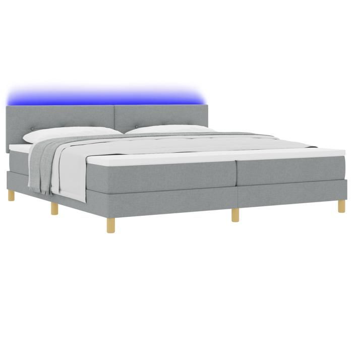 VidaXL Lit à ressort avec matelas & LED gris clair 200x200 cm en tissu 3342464