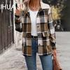 Autumn and Winter Women's Milled POLO Neck Check Jacket