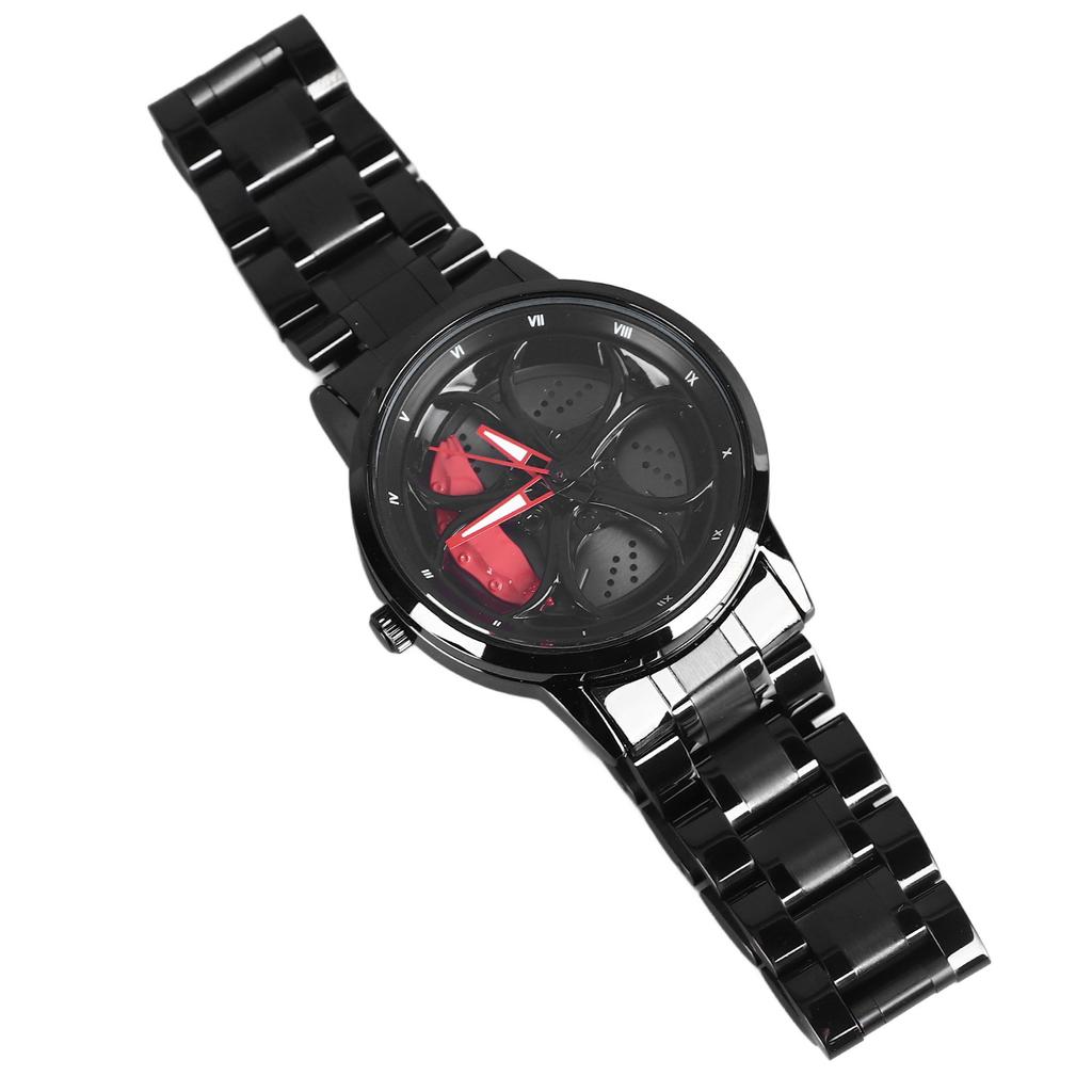 Часы-колесо автомобиля с японским кварцевым механизмом, вращающийся браслет из нержавеющей стали, часы с вращающимся ободом колеса в стиле гоночного автомобиля