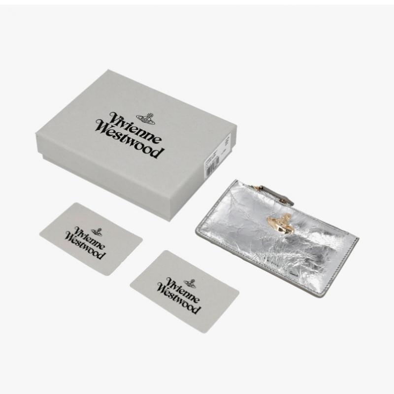 Vivienne Westwood Металлический мятый тонкий длинный кошелек-кардхолдер на молнии 54020004w L00a7 Q401