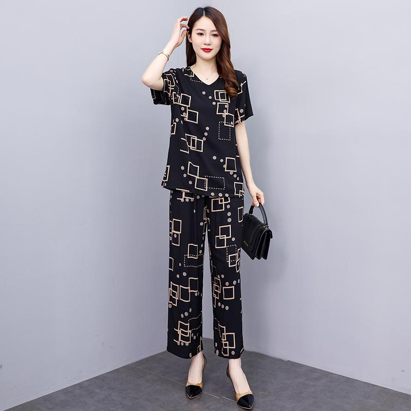 Women Pant Sets Casual Summer 2 Piece Sets Women Elegant Loose Wide Leg Pants and Short Sleeve Blouse