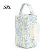 Portable Baby Wipe Dispenser Quilted Diaper Wipes Bag with Hanging Strap, Dual Compartment Zipper Plaid Ruffle Storage Pouch Bag, Large Capacity