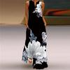 QICED Summer Women's Sleeveless Long V-Neck Printed Jade Flower Dresses