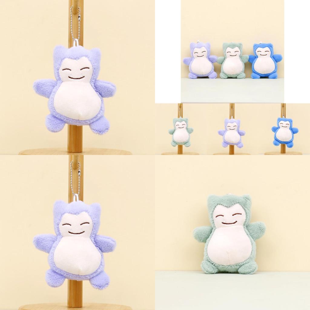 Cuddly Cartoon Snorlax Keychain Lavender And Blue Colors Soft Plush Material