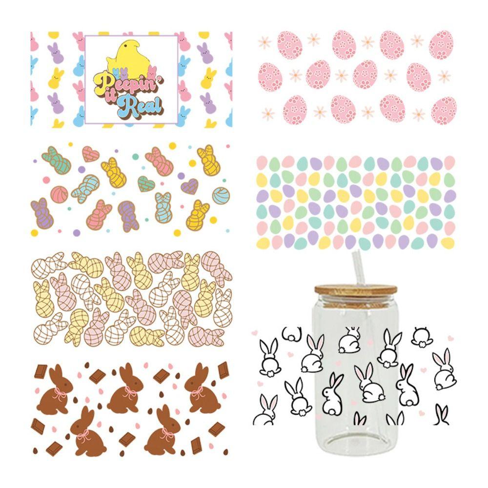 Easter Theme Cup Wraps Iron on Transfer Cup Stickers New UV DTF Transfer Sticker  16OZ Glass Cups