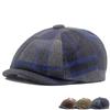 Plaid Octagonal Hat Beret Autumn Winter Men's Warm Forward Hat Wool Plaid Newsboy Hat British Female Paintsman Hat