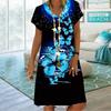 Summer Fashion V-neck Dress Ladies Short Sleeve Shuibo Butterfly Printed Dress Loose Casual Dress for Women